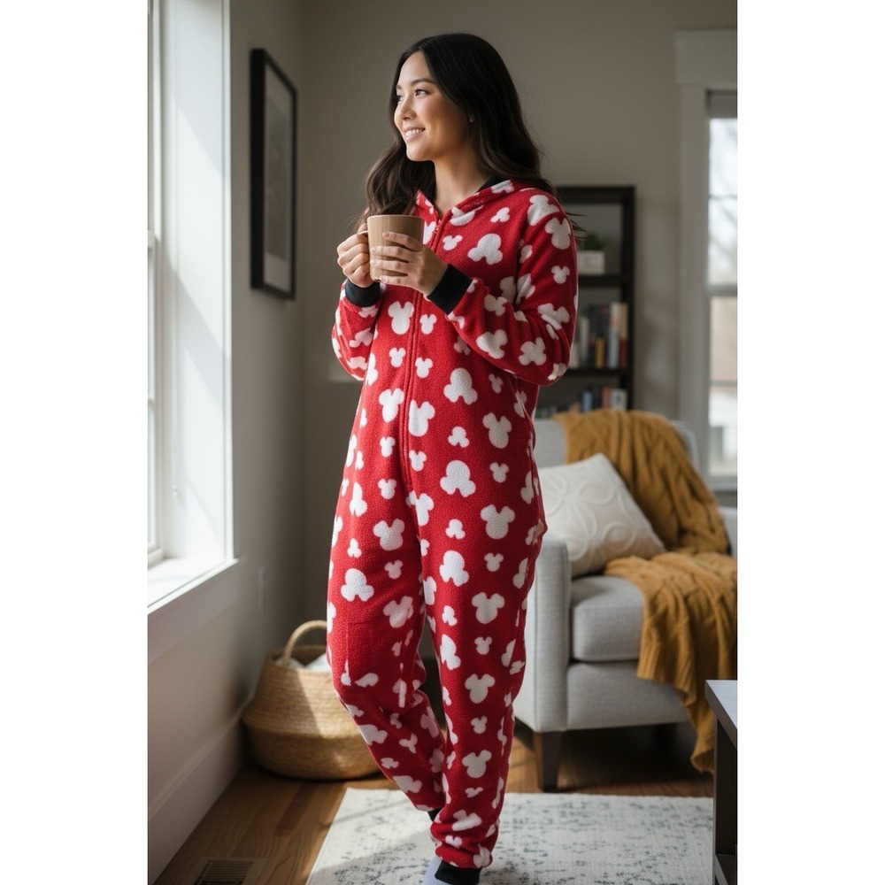 Adult Small Disney Party Park Mickey Minnie Mouse One Piece Pajamas Footed PJ S